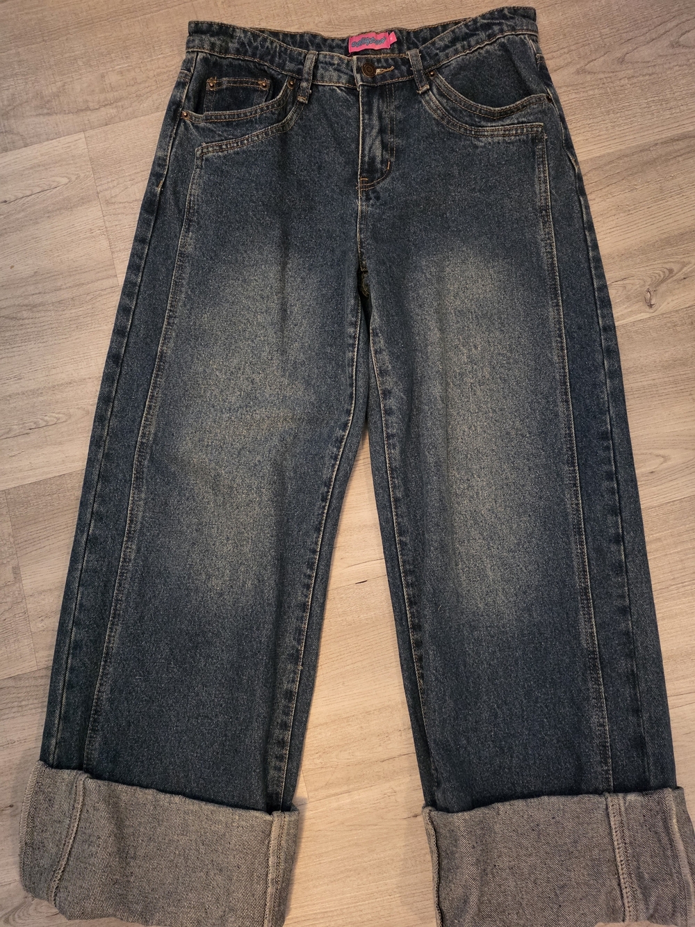 Edikted Vesper Cuffed Low Rise Wide Leg Big Cuff Jeans Medium